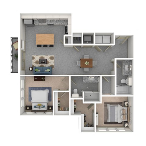Floor plan for 2 beds, 2 baths, 1147 sqft