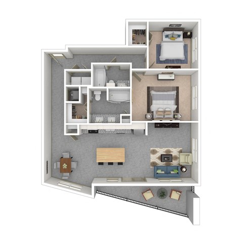 Floor plan for 2 beds, 2 baths, 1260 sqft