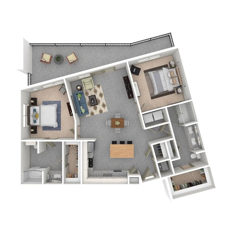 Floor plan for 2 beds, 2 baths, 1282 sqft