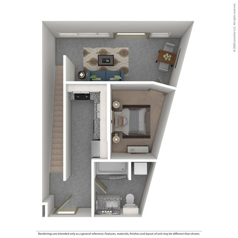 Floor plan for 1 bed, 1 bath, 574 sqft