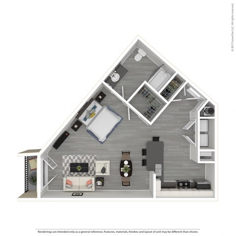 Floor plan for studio, 1 bath, 624 sqft