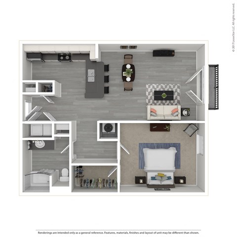 Floor plan for 1 bed, 1 bath, 891 sqft