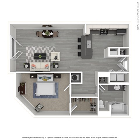 Floor plan for 1 bed, 1 bath, 901 sqft