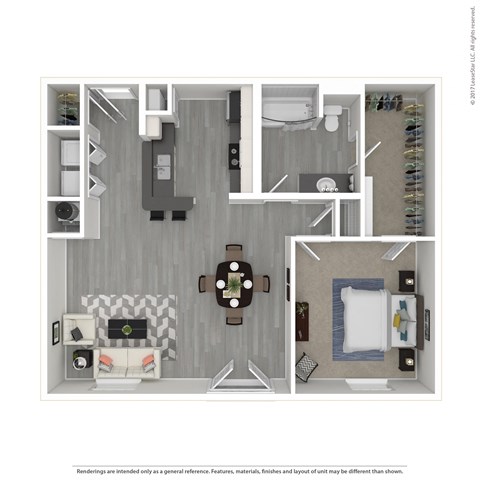 Floor plan for 1 bed, 1 bath, 997 sqft