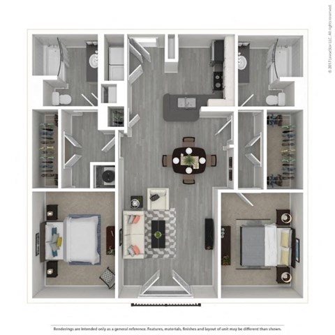 Floor plan for 2 beds, 2 baths, 1139 sqft