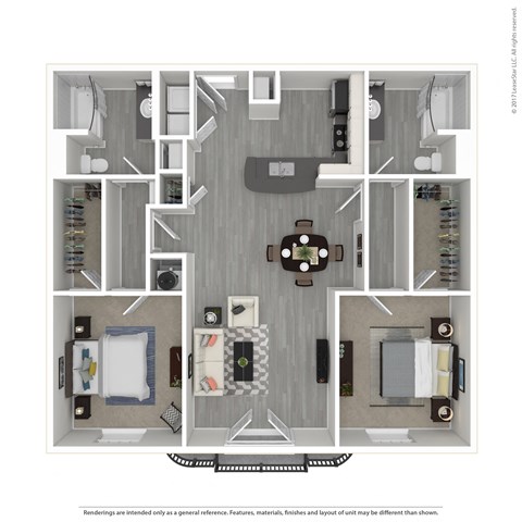 Floor plan for 2 beds, 2 baths, 1221 sqft