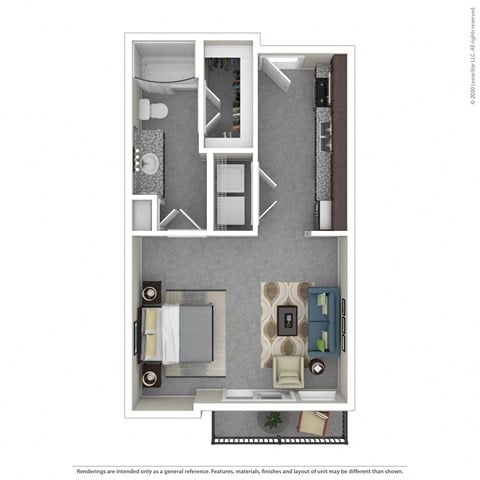 Floor plan for studio, 1 bath, 533 sqft