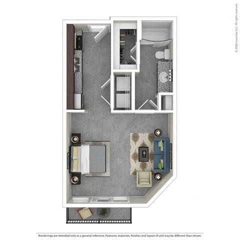 Floor plan for studio, 1 bath, 535 sqft