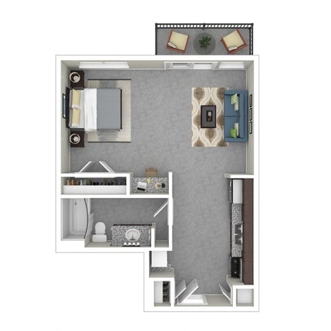 Floor plan for studio, 1 bath, 634 sqft