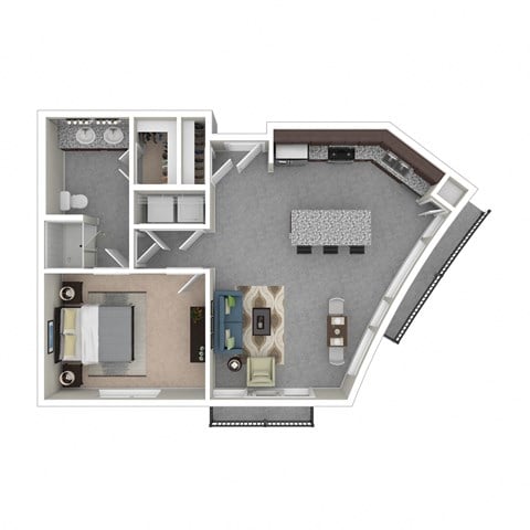 Floor plan for 1 bed, 1 bath, 746 sqft