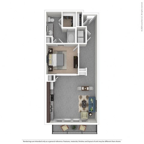 Floor plan for 1 bed, 1 bath, 755 sqft
