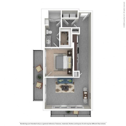Floor plan for 1 bed, 1 bath, 755 sqft