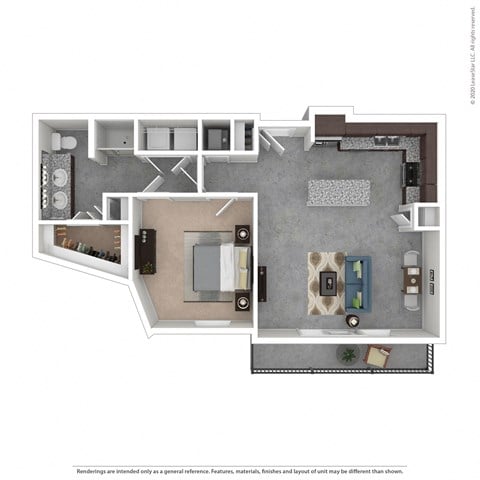 Floor plan for 1 bed, 1 bath, 829 sqft