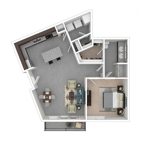 Floor plan for 1 bed, 1 bath, 859 sqft