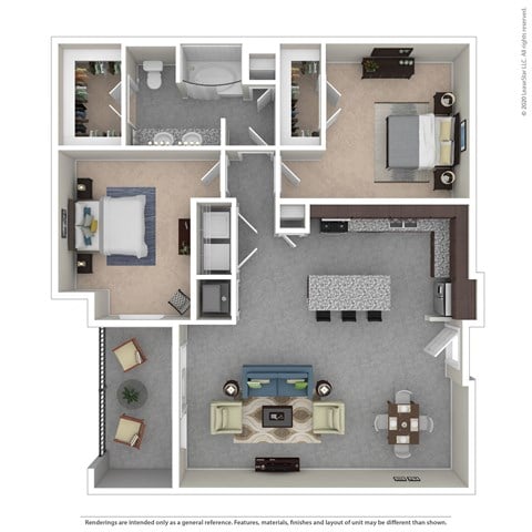 Floor plan for 1 bed, 1 bath, 1091 sqft
