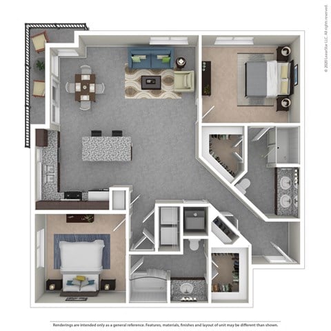 Floor plan for 2 beds, 2 baths, 1208 sqft