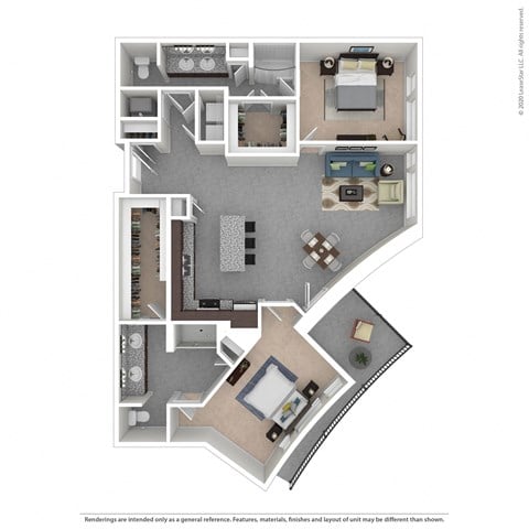 Floor plan for 2 beds, 2 baths, 1527 sqft