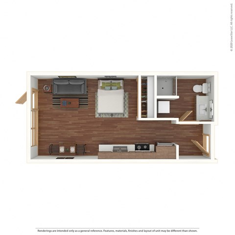Floor plan for studio, 1 bath, 405 sqft