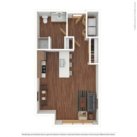 Floor plan for studio, 1 bath, 559 sqft