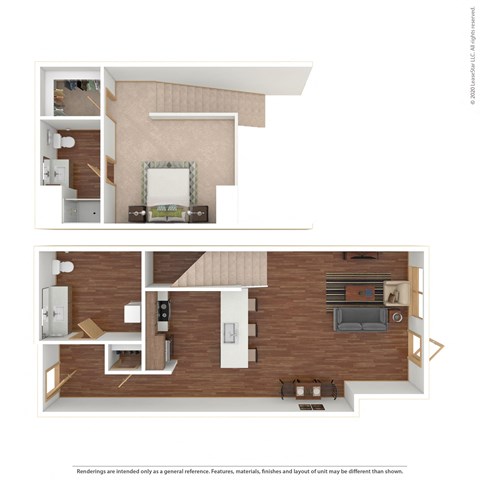 Floor plan for studio, 1.5 baths, 766 sqft