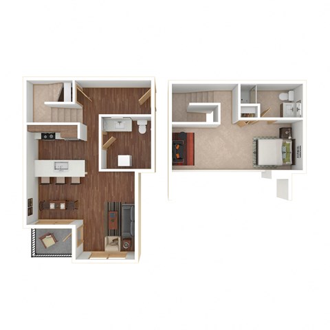 Floor plan for studio, 1.5 baths, 799 sqft