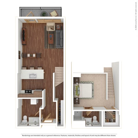 Floor plan for studio, 1.5 baths, 850 sqft