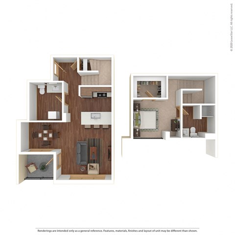 Floor plan for studio, 1.5 baths, 873 sqft