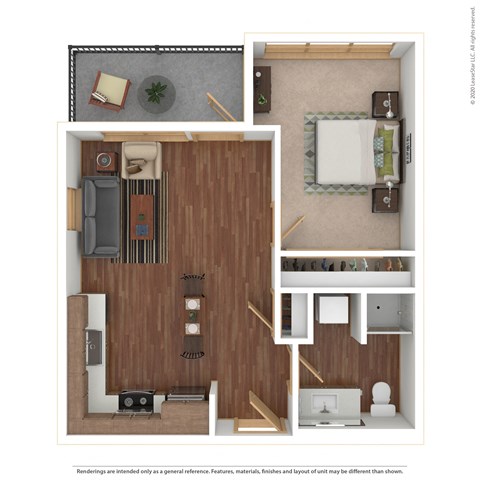 Floor plan for 1 bed, 1 bath, 551 sqft