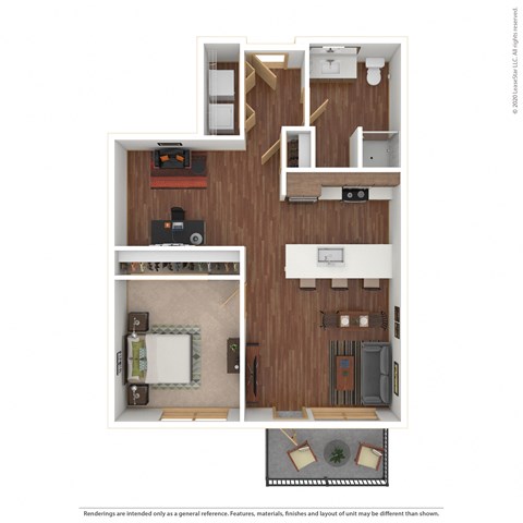 Floor plan for 1 bed, 1 bath, 745 sqft