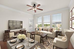 Rockwall apartment for rent - A well-lit dining room with a table set for a meal.