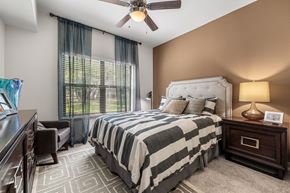 Cedar Park apartment for rent - the master bedroom has a large window and a comfy bed