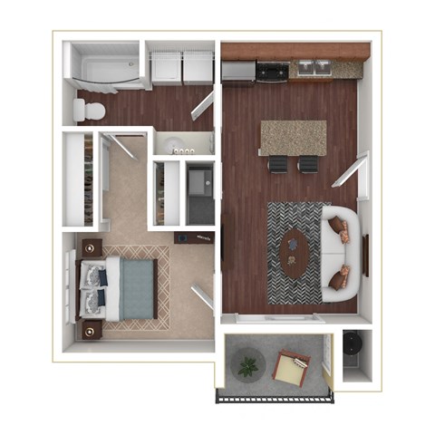 Floor plan for 1 bed, 1 bath, 517 sqft