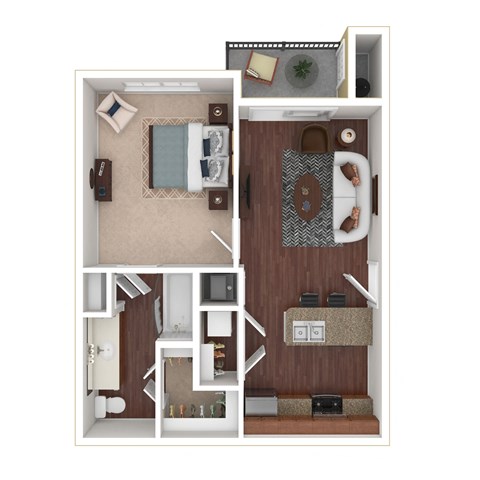 Floor plan for 1 bed, 1 bath, 594 sqft