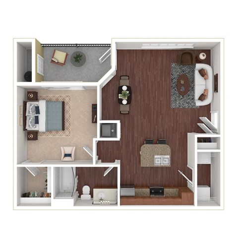 Floor plan for 1 bed, 1 bath, 752 sqft