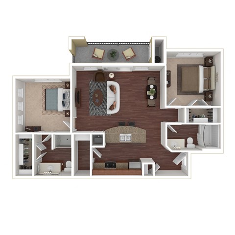 Floor plan for 2 beds, 2 baths, 995 sqft