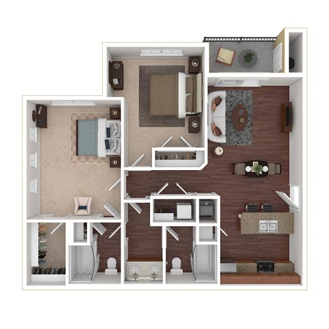 Floor plan for 2 beds, 2 baths, 1016 sqft