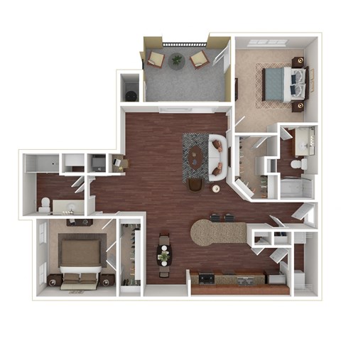 Floor plan for 2 beds, 2 baths, 1187 sqft