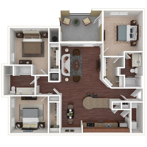 Floor plan for 3 beds, 2 baths, 1320 sqft