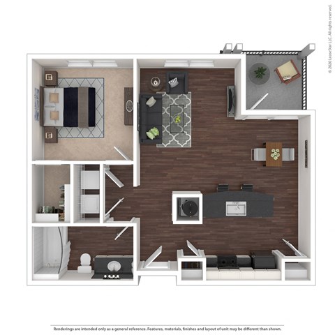 Floor plan for 1 bed, 1 bath, 788 sqft