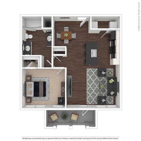 Floor plan for 1 bed, 1 bath, 792 sqft