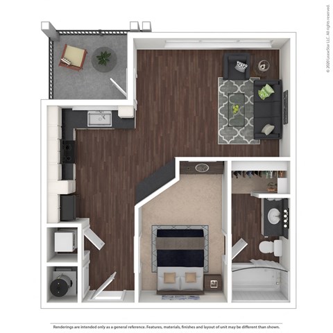 Floor plan for 1 bed, 1 bath, 570 sqft