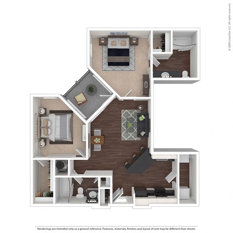 Floor plan for 2 beds, 2 baths, 993 sqft