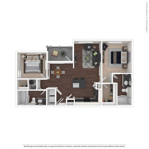 Floor plan for 2 beds, 2 baths, 997 sqft
