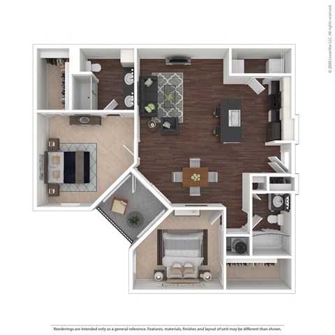 Floor plan for 2 beds, 2 baths, 1147 sqft