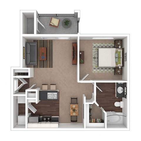 Floor plan for 1 bed, 1 bath, 692 sqft
