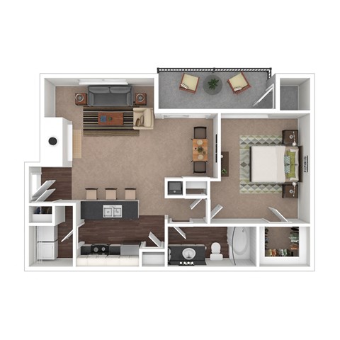 Floor plan for 1 bed, 1 bath, 842 sqft