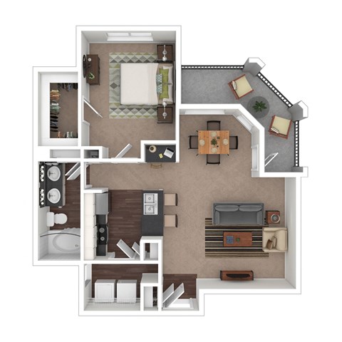 Floor plan for 1 bed, 1 bath, 844 sqft