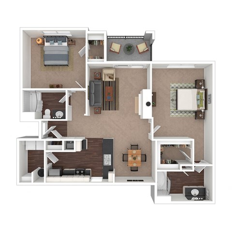 Floor plan for 2 beds, 2 baths, 1084 sqft