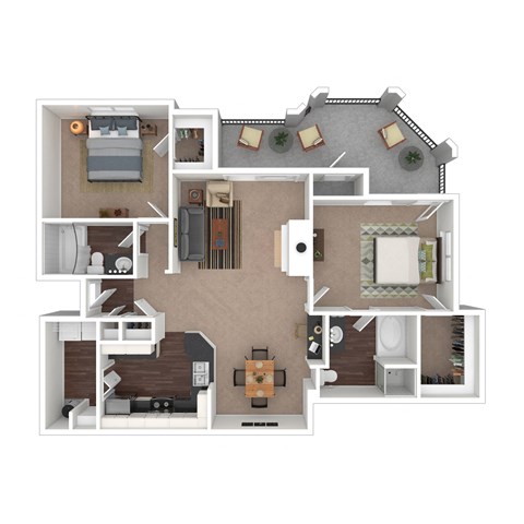 Floor plan for 2 beds, 2 baths, 1181 sqft