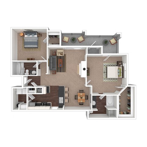 Floor plan for 2 beds, 2 baths, 1243 sqft
